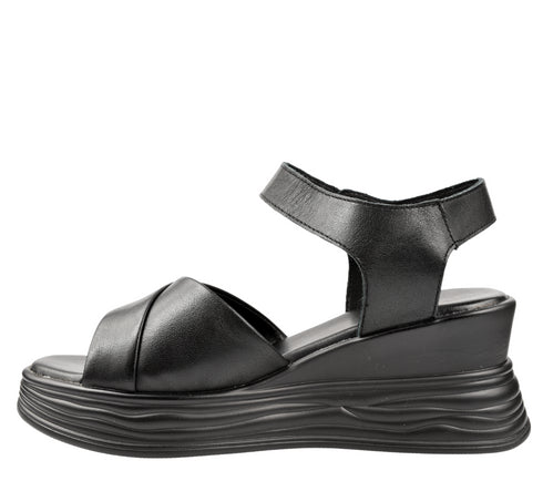 Sandale casual, dama, FORMAZIONE, 8701 negru, piele naturala, platforma